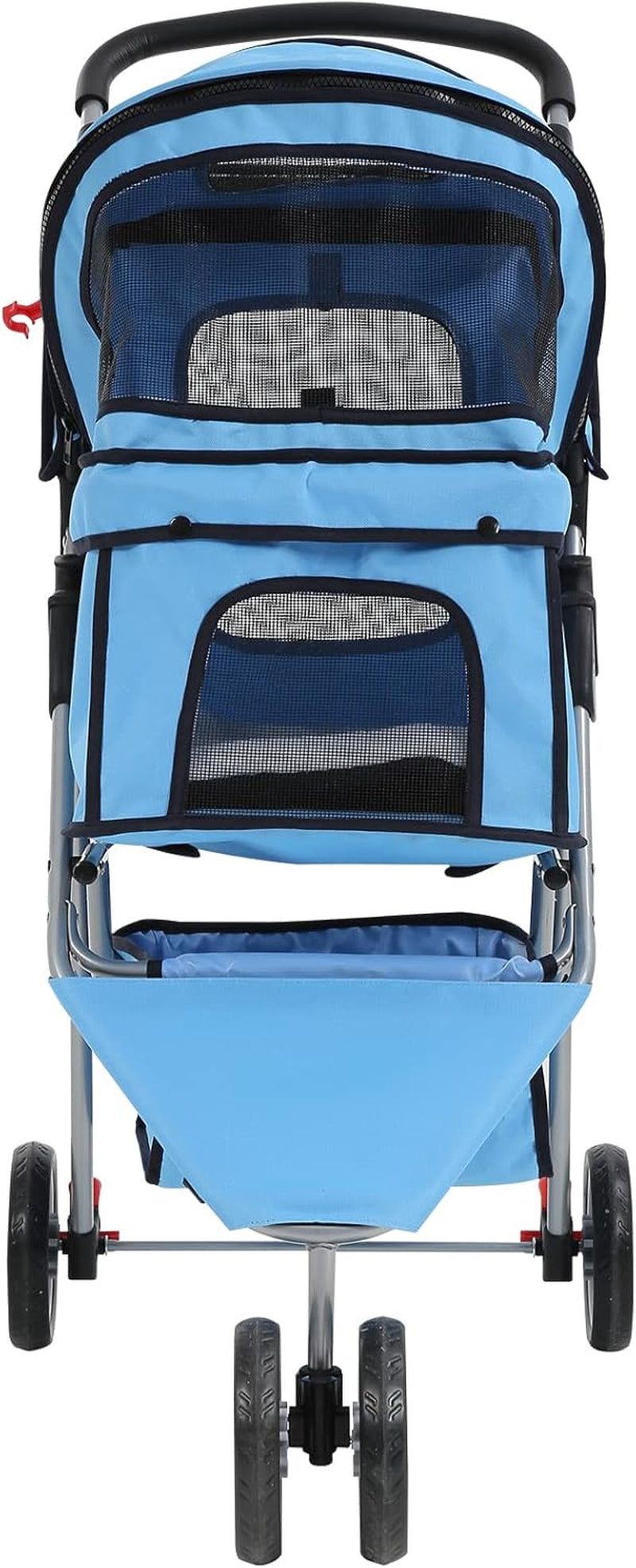 3-Wheel Pet Stroller, Lightweight Foldable Dog Stroller for Small Medium Dogs & Cats, Breathable Mesh & Weather Cover with Storage Basket, for Daily Walk Outdoor Travel (Blue)
