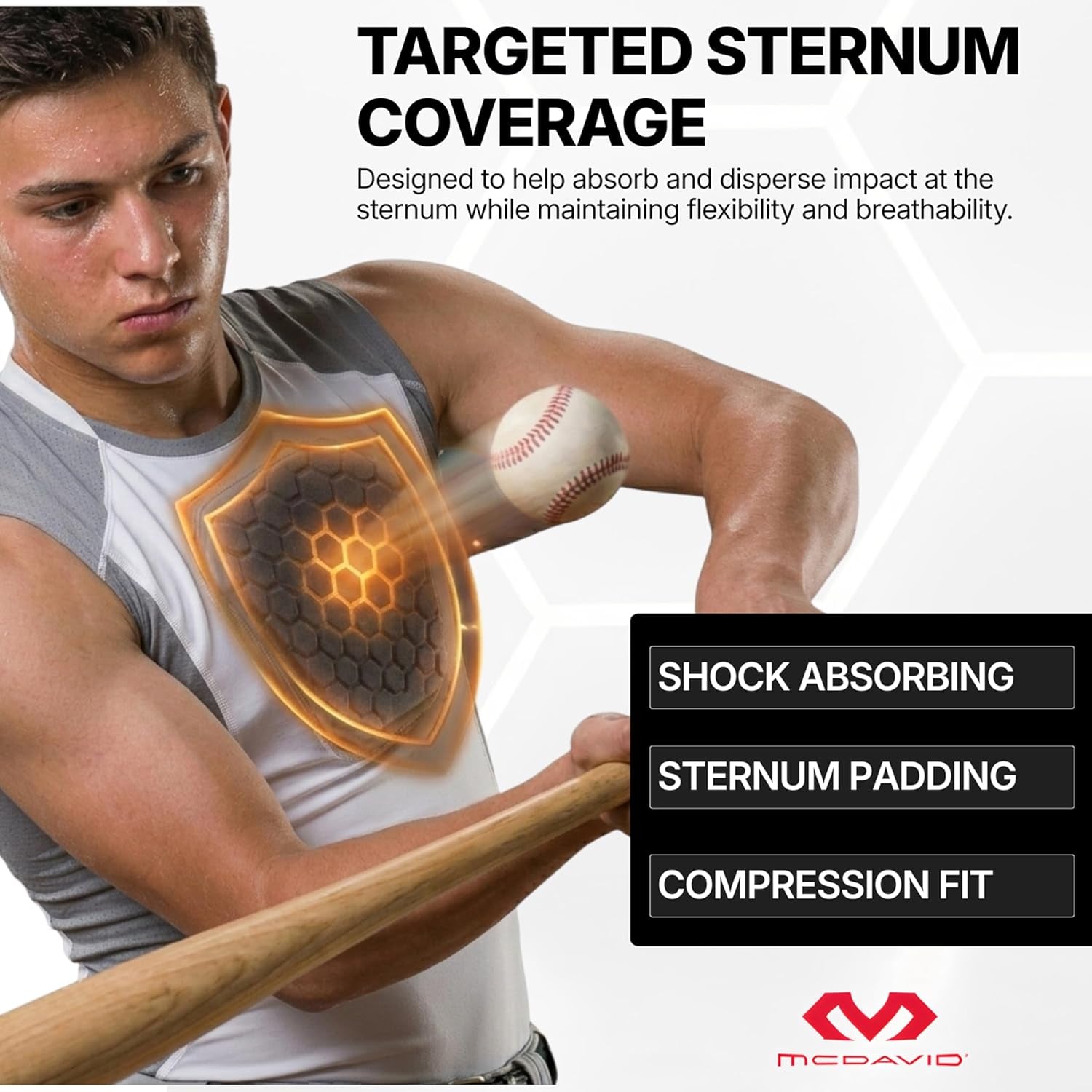 HEX Chest Protector, Heart Guard Sternum Protection Padded Shirt for Baseball, Football, Lacrosse and Goalies Youth and Adult Sizes